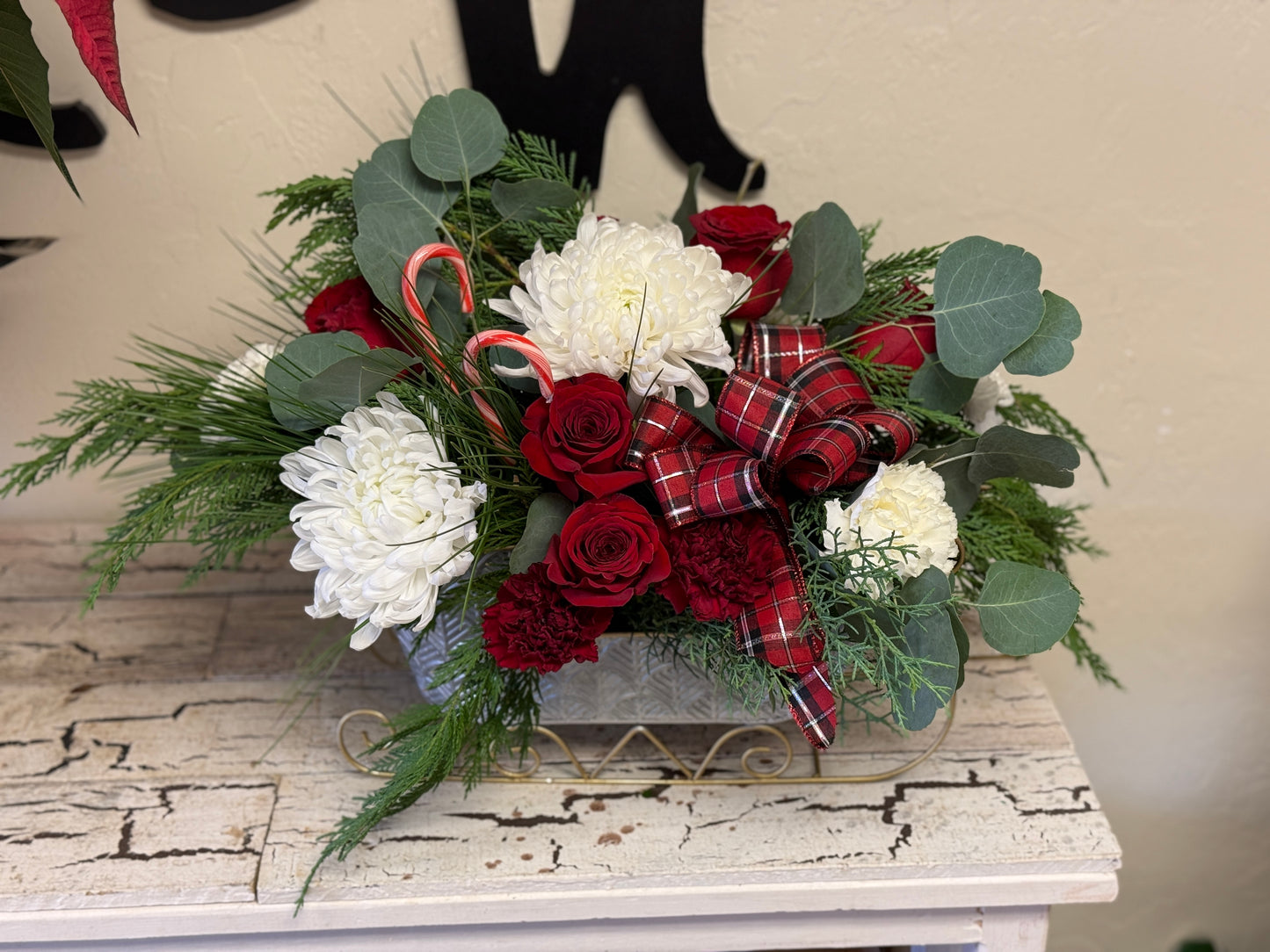 Festive Plaid Sled Arrangement