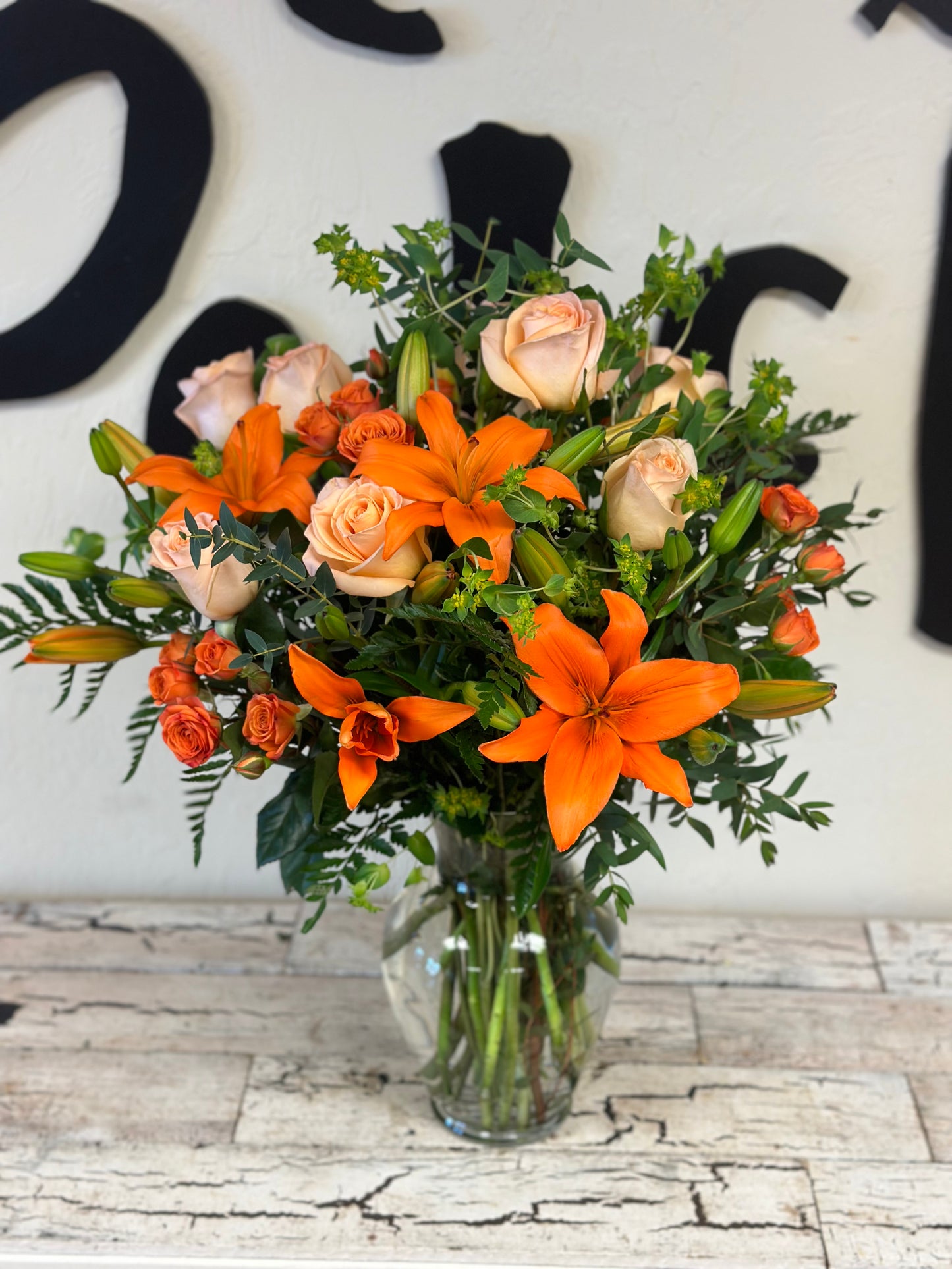 Fiery Lily and Rose Bouquet